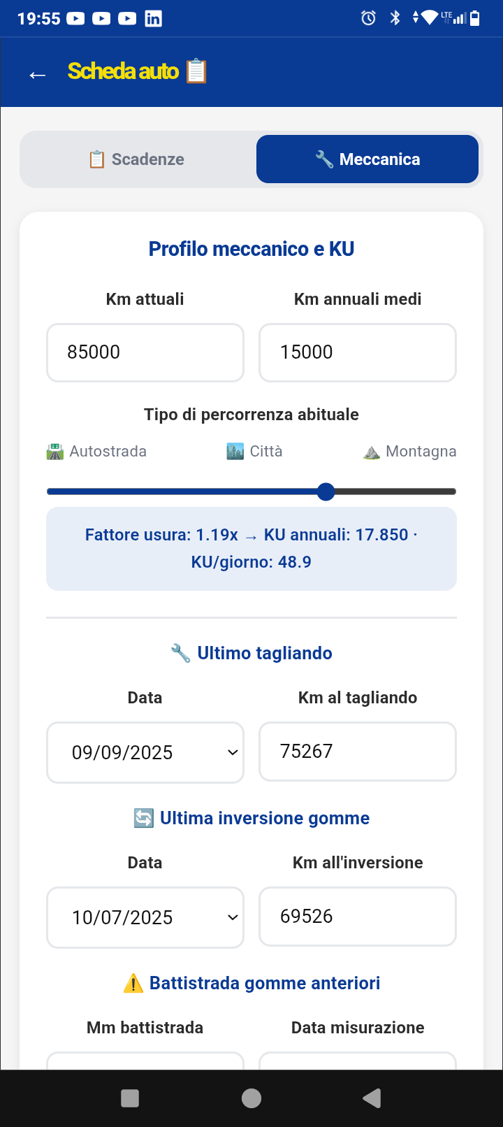 Scheda Auto Meccanica - KU Calculator